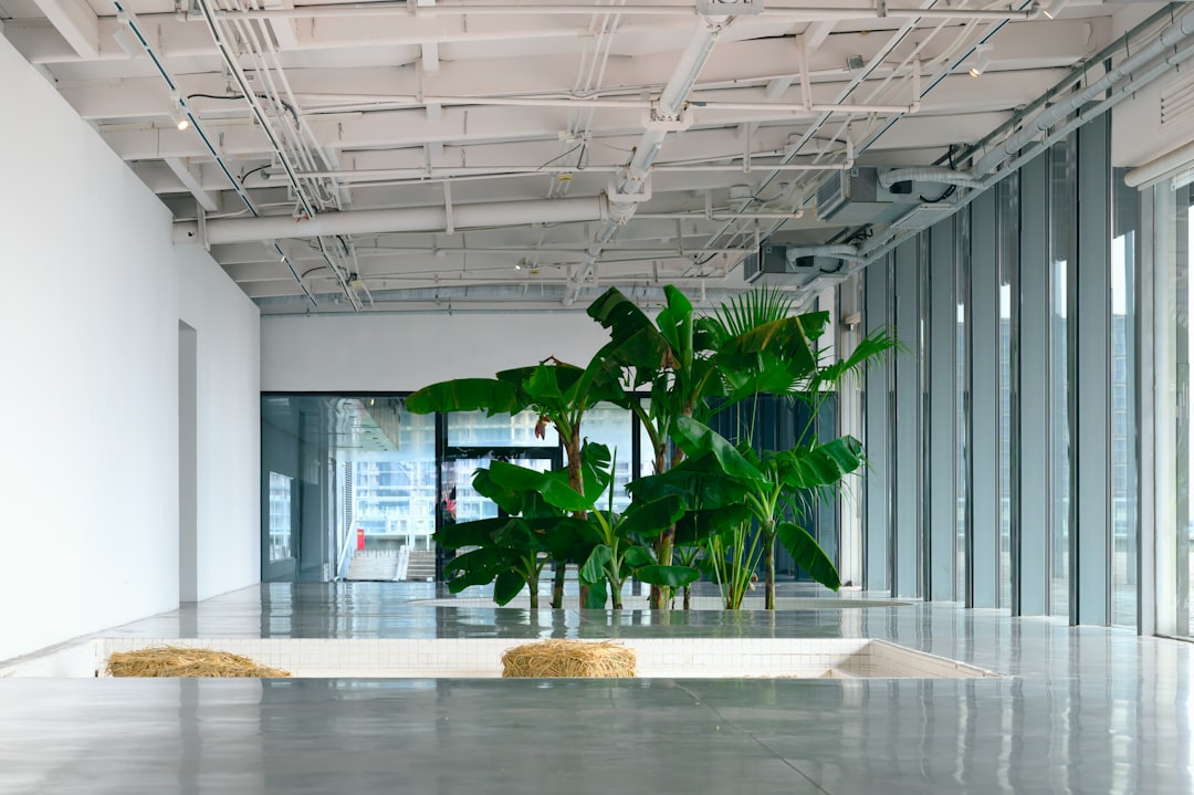 Simple interior space with floor-to-ceiling windows
